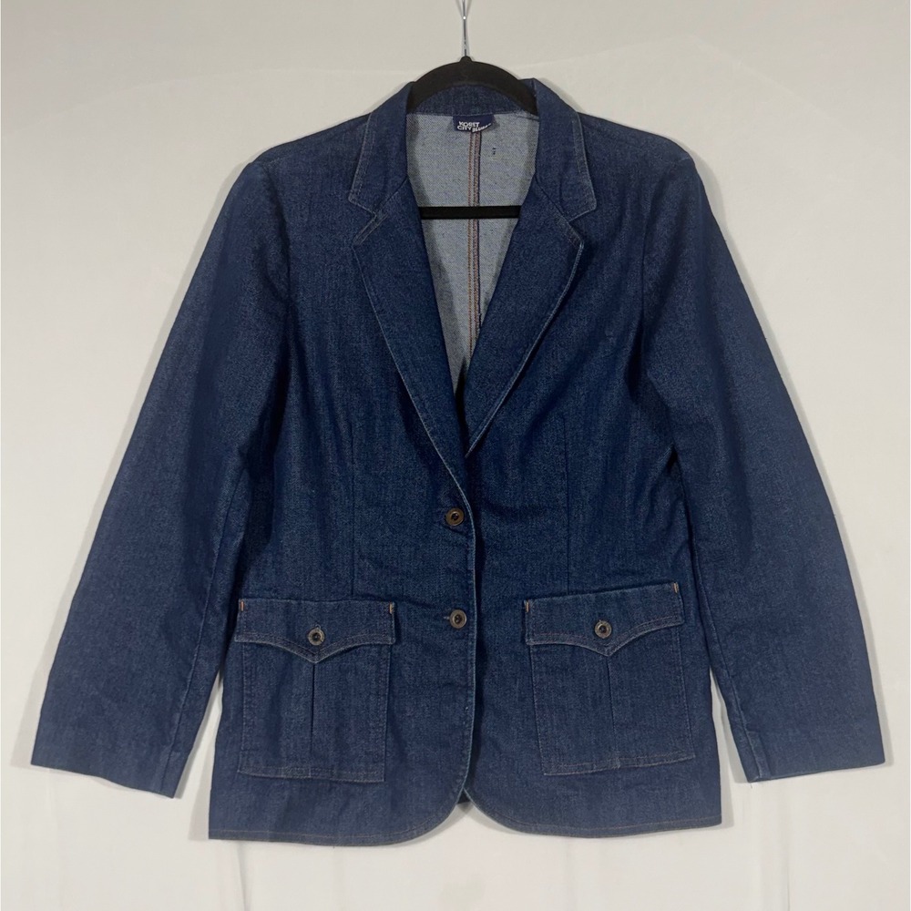 Vtg 70s 80s Koret City Blues Denim Blazer Jacket Women M/L Indigo Union‎ Label